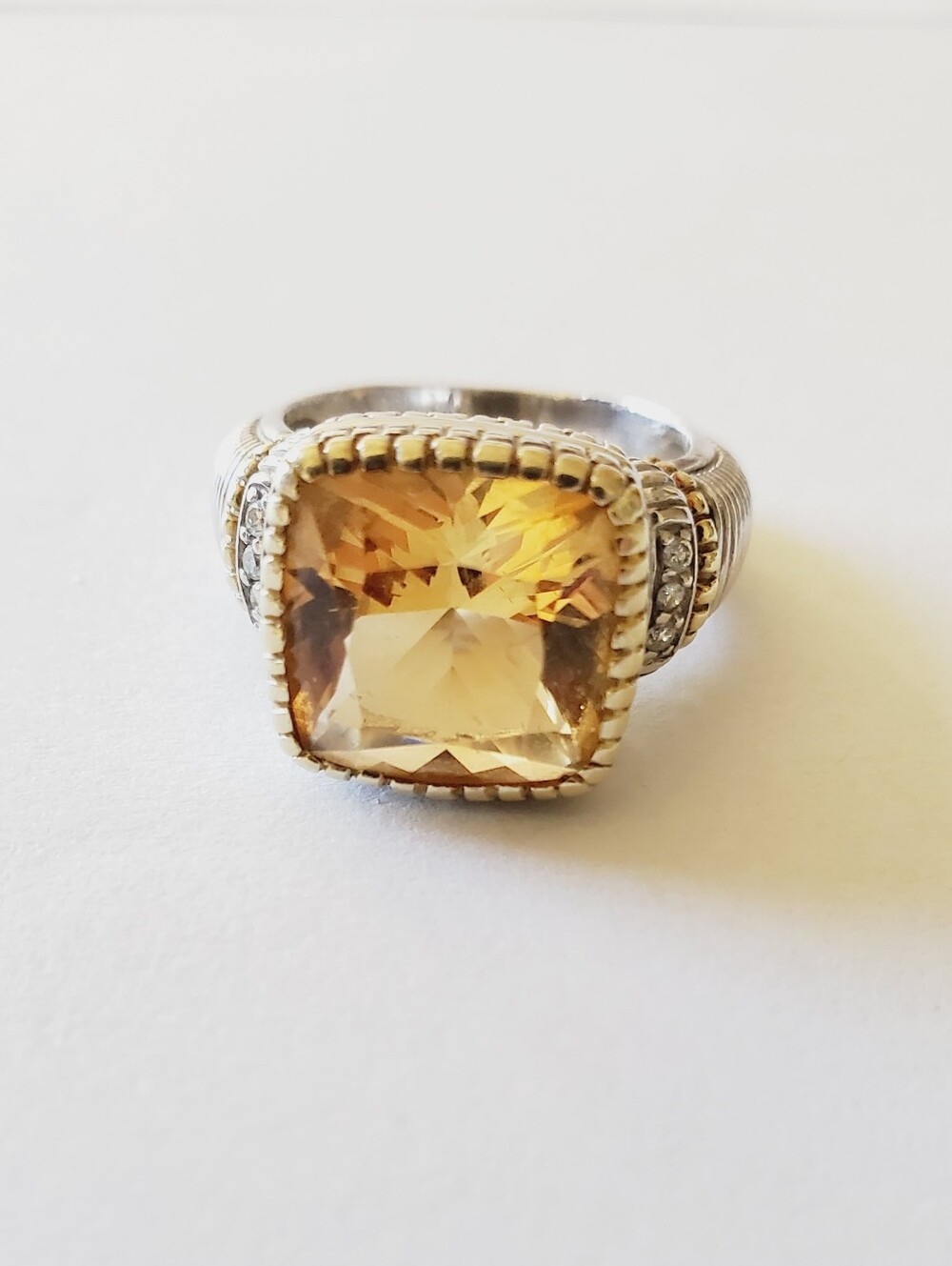 Judith Ripka Sterling Cushion-cut Citrine Cocktail Ring, Sz 7